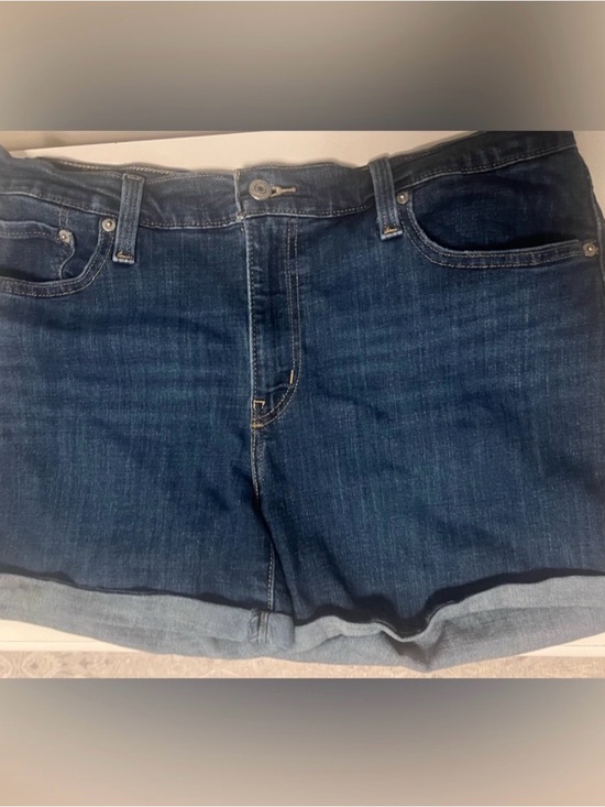Levi's Pants - Levi's Dark Blue Denim with Tan Stitch Button Close-Up